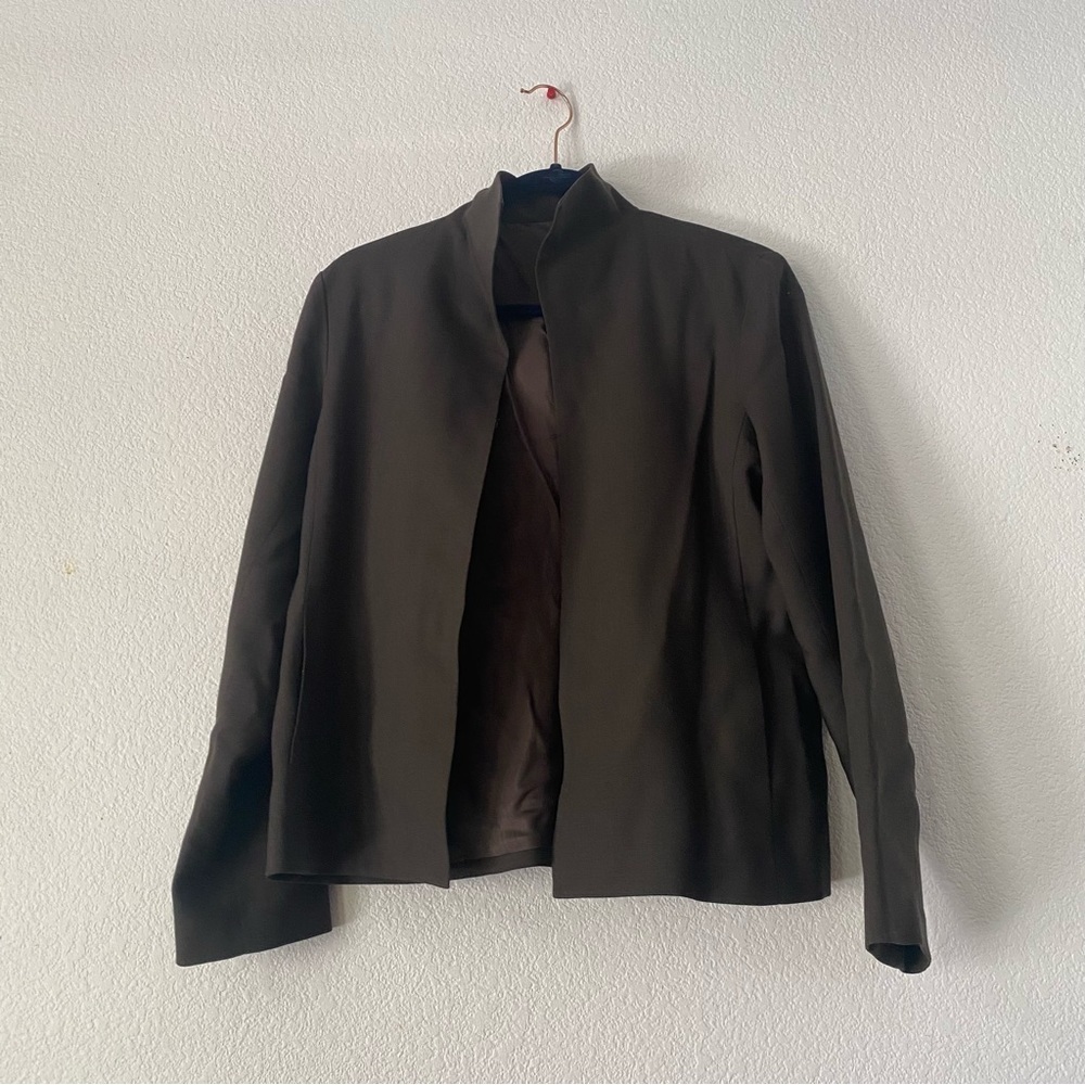 Eileen Fisher High Neck Ponte Knit 100% Wool Flex Jacket in Olive